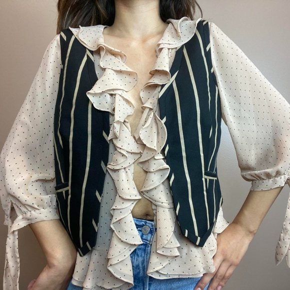 Beige Polka Dot Ruffle Blouse - Picture 1 of 2